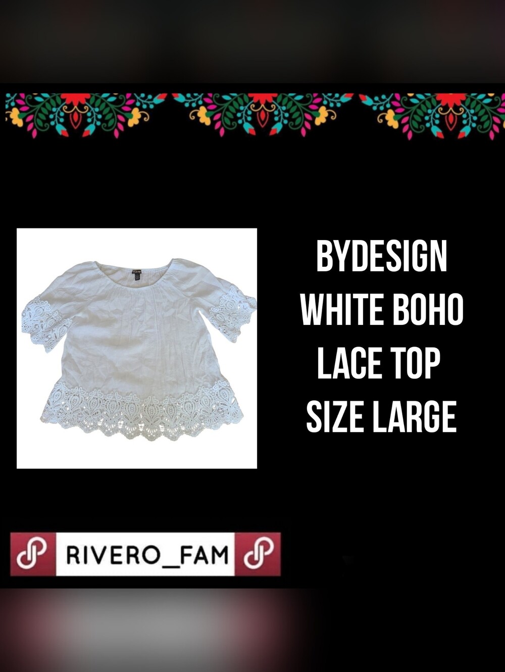 BYDESIGN | WHITE BOHO LACE TOP | SIZE LARGE